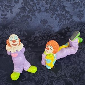 2  VTG  Hand Painted Clowns Colorful Figurine signed 86 M Calderwood Cake Topper